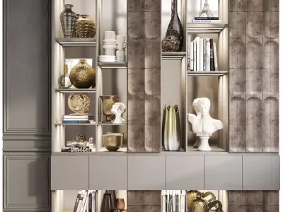 Modern wardrobe with decor and 10 books 3D model