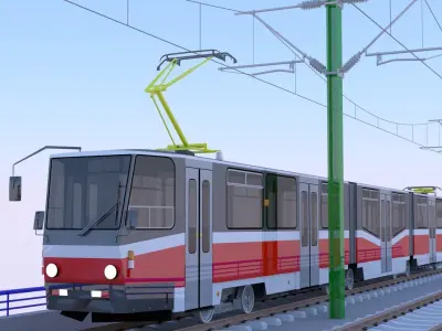 Bridge with historical and modern tram 3D model