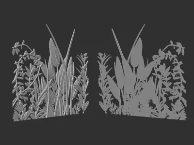 Botanical bas-relief decorative panel 3D print model