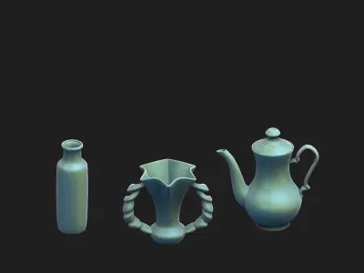 3 beautiful vases Low-poly 3D model