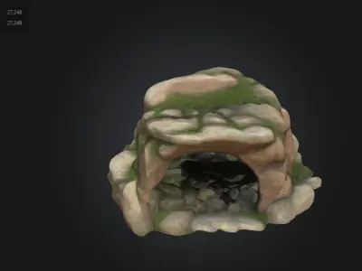 Stylized Fantasy Cave Mossy Rock Shelter Game Asset Low-poly 3D model