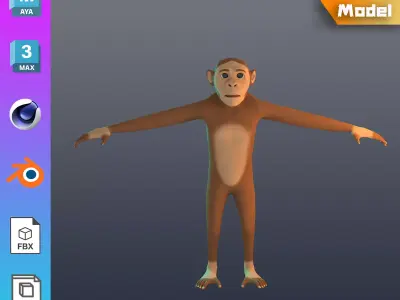Stylized Monkey NoRig Low-poly 3D model