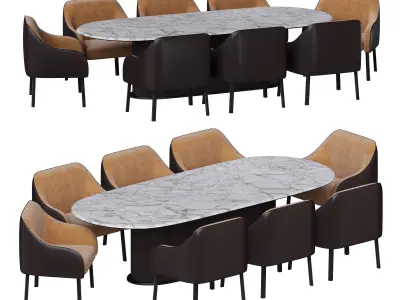 Luxury Italian Leather Dining Table and Chairs 3D model