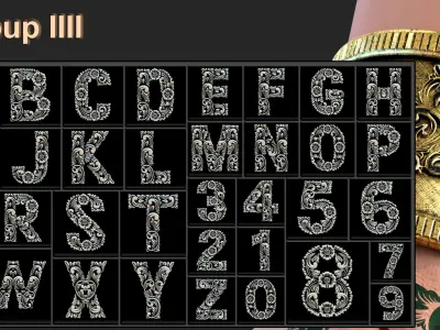 144 Ornamental Alphabet and Number Brush  Alpha  3D model Vol 6 3D model