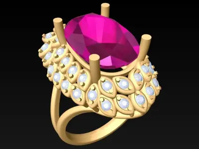 Oval stone ring - Womens  Rings - GN109 3D print model