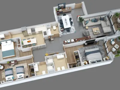 3d floorplan Z two bedroom apartment floor plan 3D model