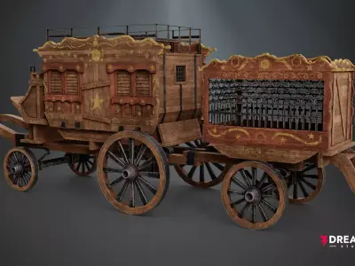 Medieval Circus Wagon - Handcrafted Vintage Fair Caravan  Low-poly 3D model