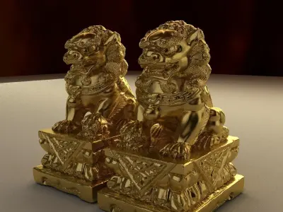 Chinese lion statue 3D model buy