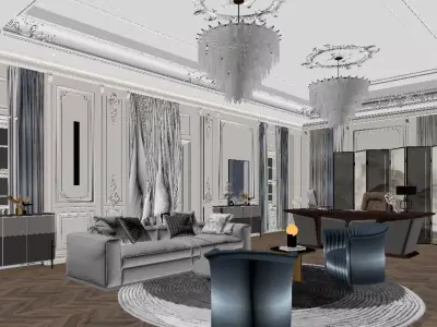 French-Style Light Luxury Office 3D model