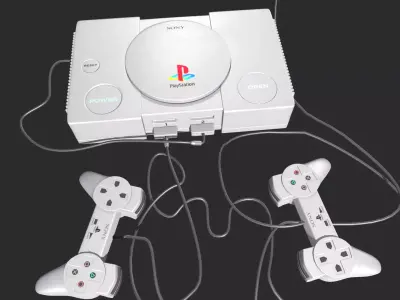 playstation console with two controllers Low-poly 3D model