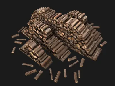  Firewood Pile Pack Low-poly 3D model