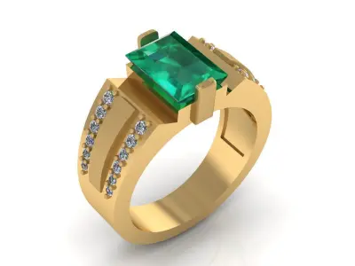 ring with diamonds and emerald 3D print model