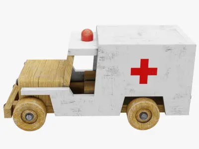 Old wooden toy ambulance car 3D model