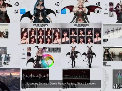 Succubus Sisters - Game Ready Fantasy Girls 3D Model Collection