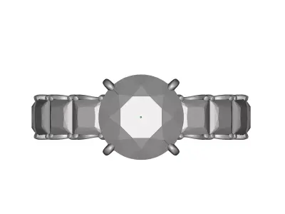 Ring with Round Center Stone and Princess-Cut Side Stones 3D print model