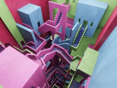 Squid Game colorful intricate staircase Low-poly 3D model