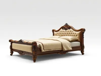 Classic Carved Bed Model Pack with Padded Headboard Low-poly 3D model
