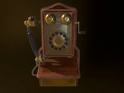 Retro Wall Phone Low-poly 3D model