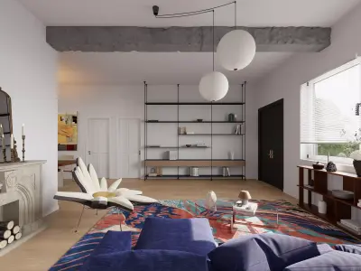 Eclectic living and dining room interior 3D model