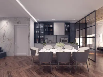 Modern Living and Dining Room 3D Model  3ds Max  VRay Ready File 3D model