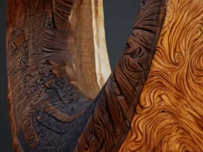 abstract shape carved out of wood 3D model