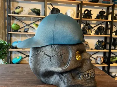 Skull with Basecup Hat  hollow inside 3D print model