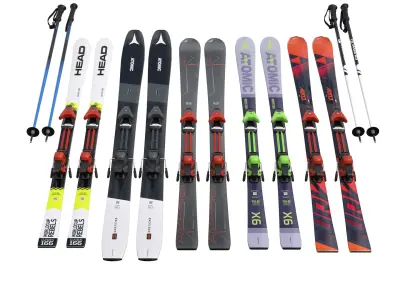 Skis and poles Low-poly 3D model