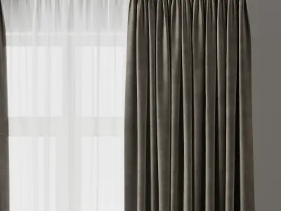 Curtain with rod 09 Curtain brown Low-poly 3D model