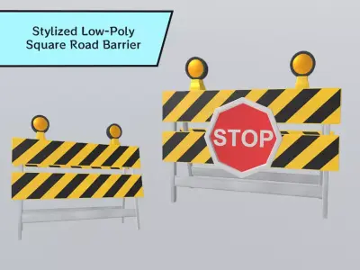 Stylized Low-Poly Square Stop Road Barrier Low-poly 3D model