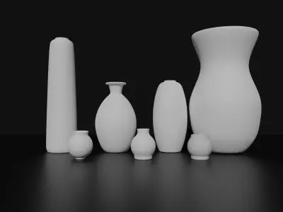 7 vase set of vases Free low-poly 3D model