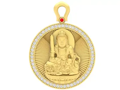 Luxury Round Buddha Pendant with Diamond Halo 3D Model 3614 3D print model