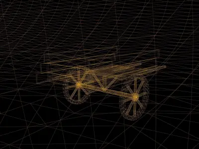 Carriage Low Poly Game Ready wooden cart with wheels Low-poly 3D model