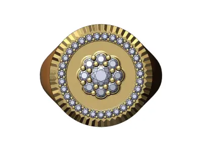 Fluted round cluster diamond signet ring US sizes 8to11 3D print model