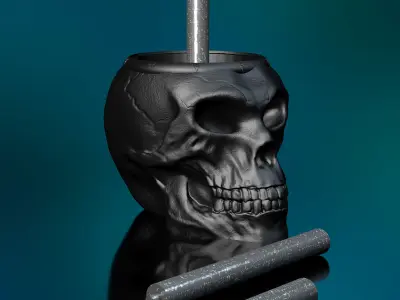 Skull Toilet Paper Holder - STL 3D Print Model High-Polygon 3D print model