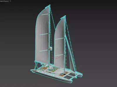 Luxury Ketch-Rigged Sailing Catamaran Twin Mast 3D model