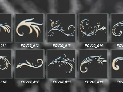 94 Ornamental Elements Brush  Alpha  3D Model Vol 20 Low-poly 3D model