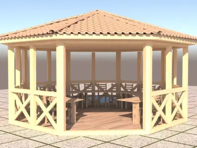 Alcove 3D wooden gazebo 3D model