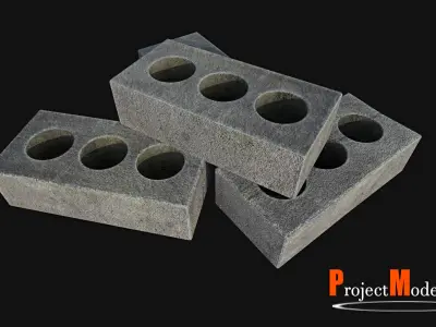 Bricks-Version003 concrete block with three holes Low-poly 3D model