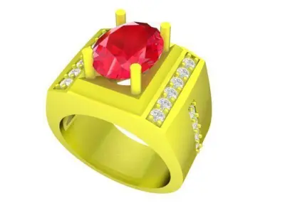Bold Square Gemstone Signet Ring Jewelry Design  4830 3D print model