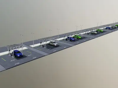 Low Poly Solar Carport Type-2 Pack Low-poly 3D model