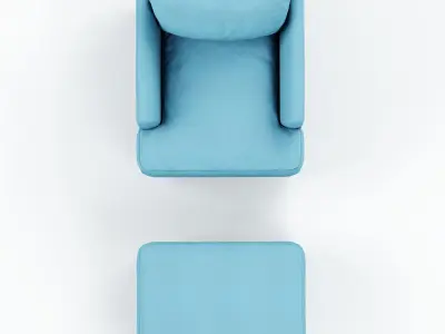 Armchair and pouf blue cloth 3D model