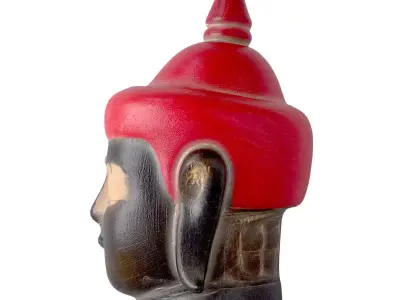 Antique Wooden Buddha Head Red 3D model