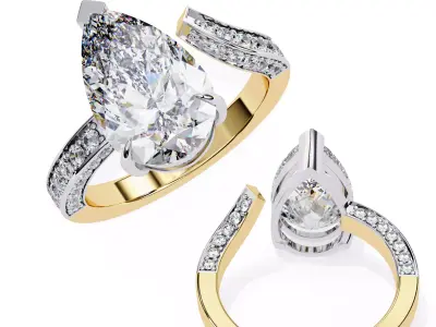 Pear-Cut Luxury Engagement Ring STL and 3DM Jewellery CAD Model 3D print model