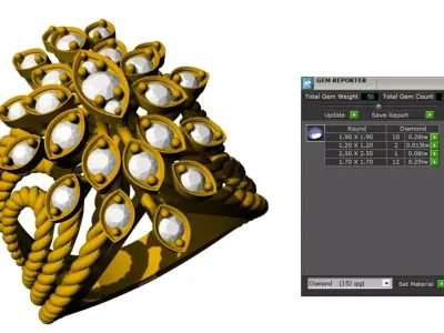 Floral Diamond Cluster Gold Ring 3D print model