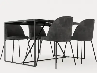 Indy Food Group With 4 Felipe Chair Velvet Black Gray Low-poly 3D model