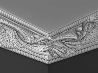 Cornice Moulding 3D Model with Floral Organic Elements 3D model