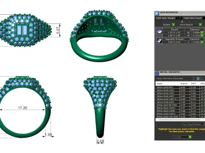 Baguette Diamond Cocktail Ring Pave Diamond Ring 3D print model