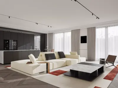 Modern living room dining room interior scenes 433 3D model