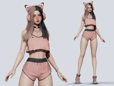 Gamer Girl - Game Ready Low-poly 3D model