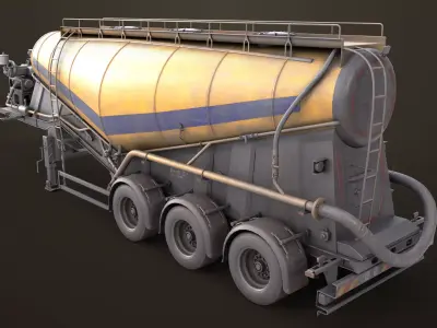 Dusty Cement Trailer Yellow Rigged All PBR Unity UE Textures Low-poly 3D model